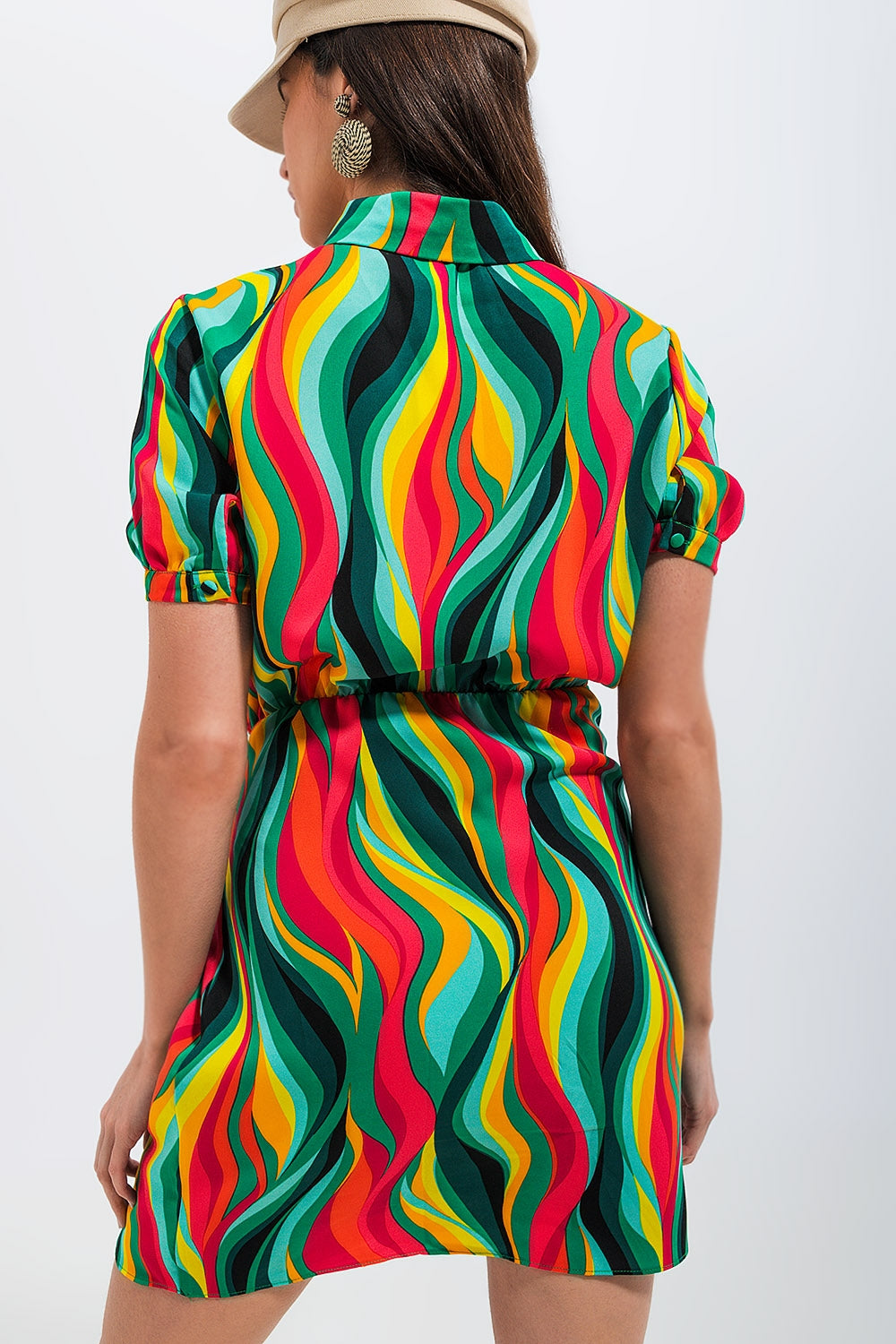 Mini wrap shirt dress in green swirl print - dress