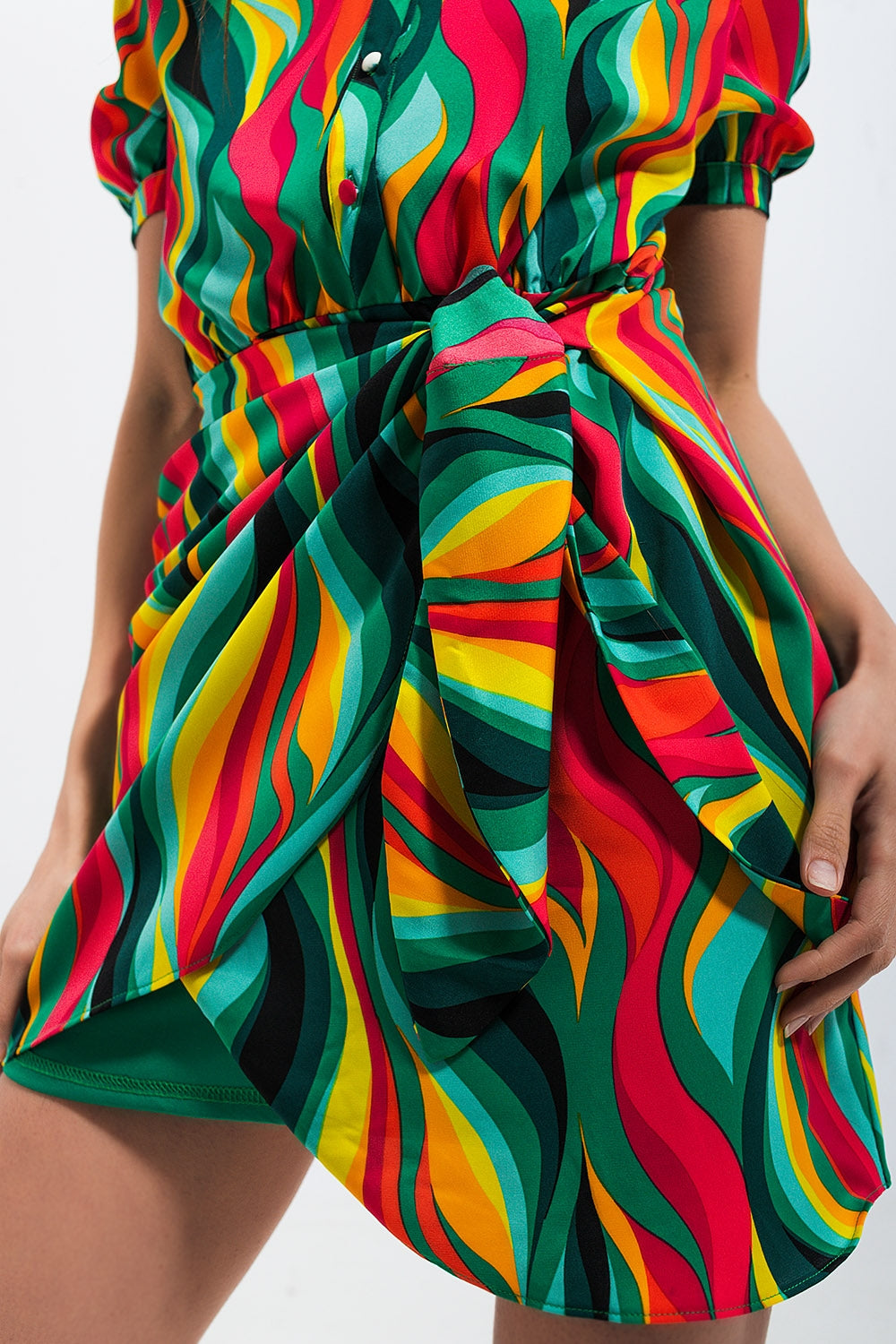 Mini wrap shirt dress in green swirl print - dress