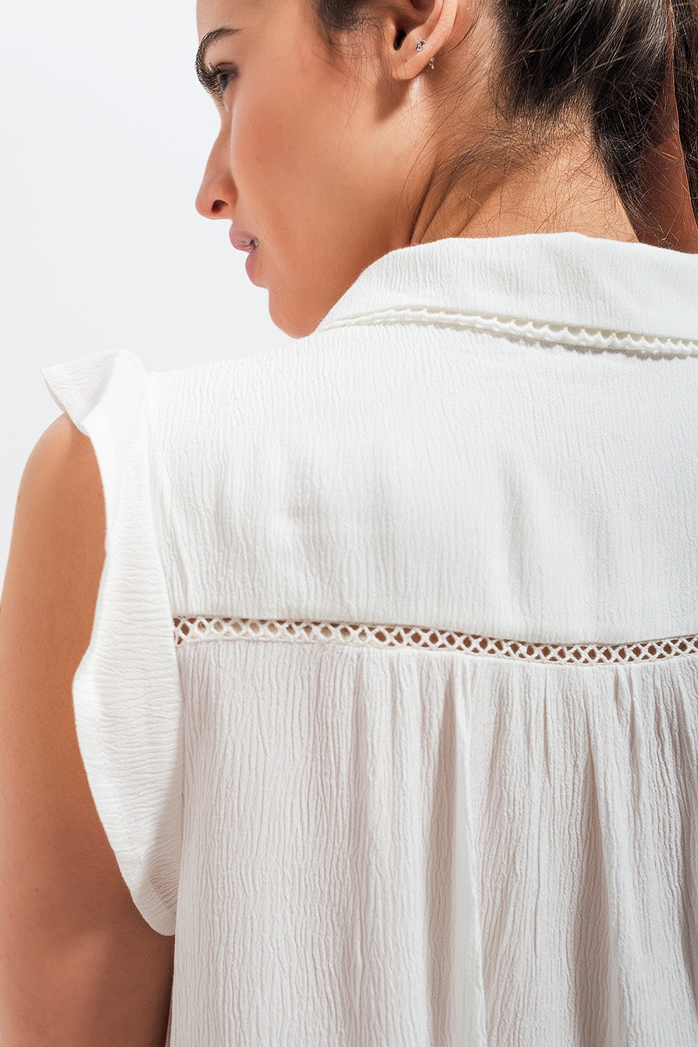 Blouse with frill sleeve in white - Shirts