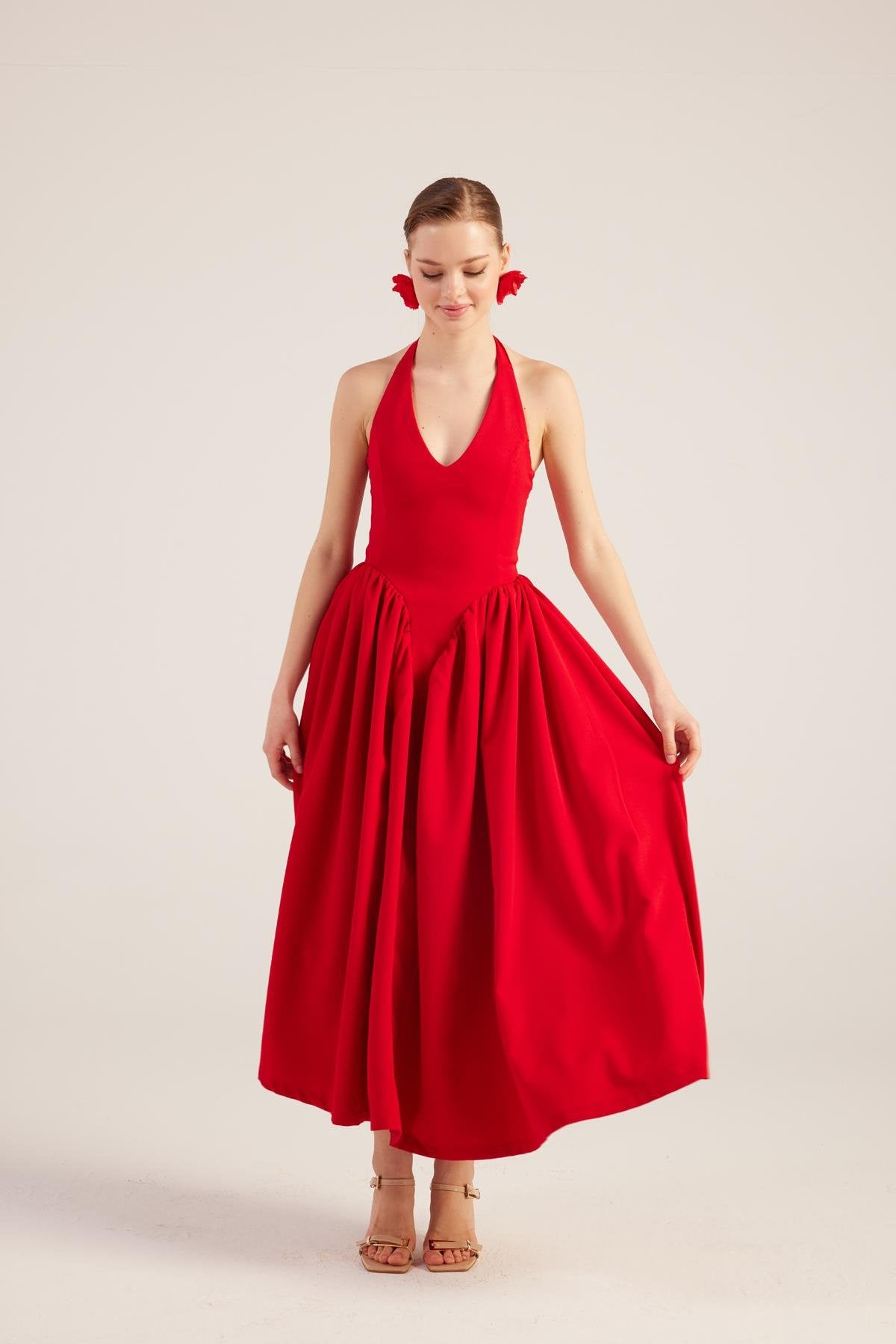 Ophelia Red Princess Style Maxi Dress - Halter Dresses