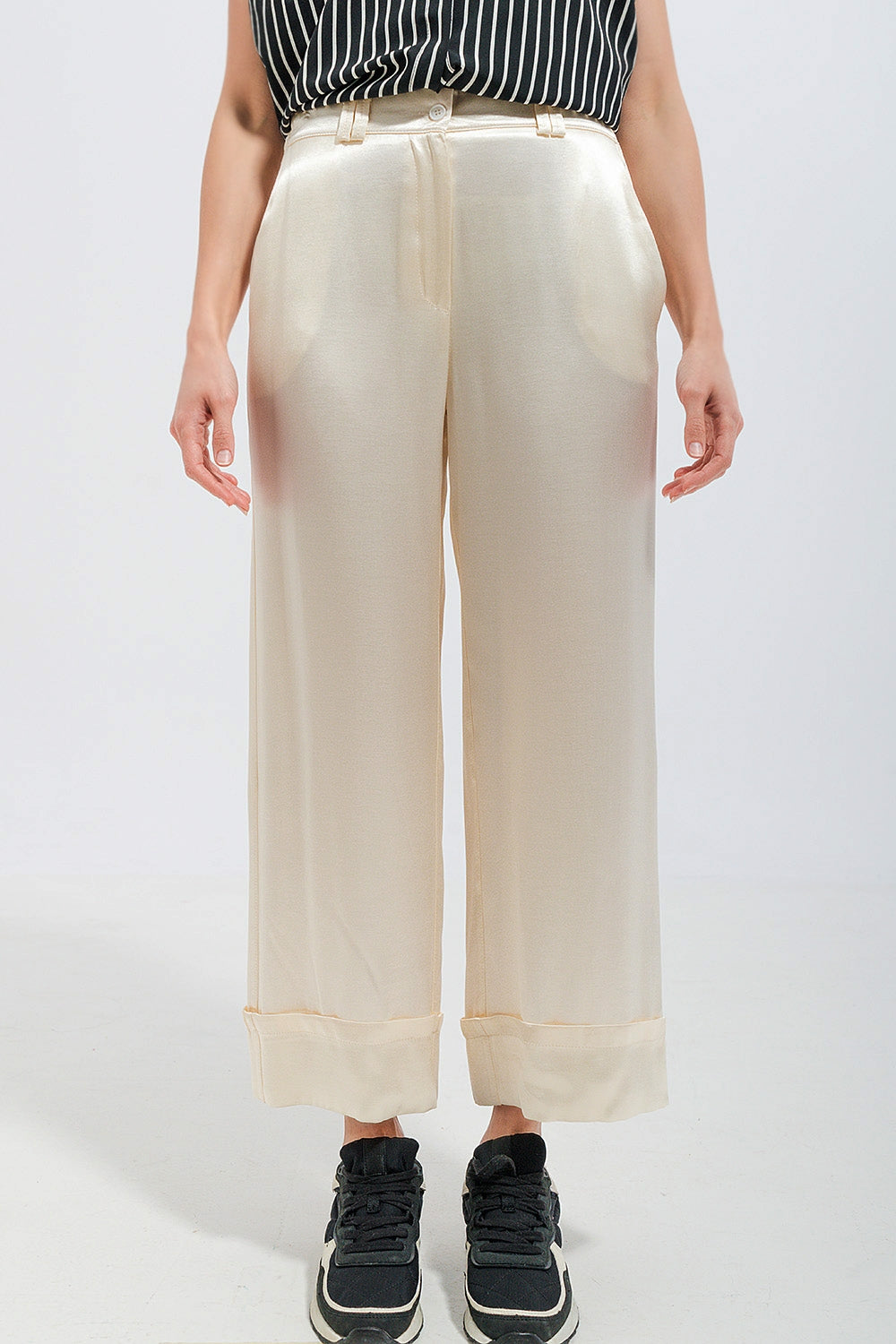 Satin wide leg suit Pants in cream - trousers