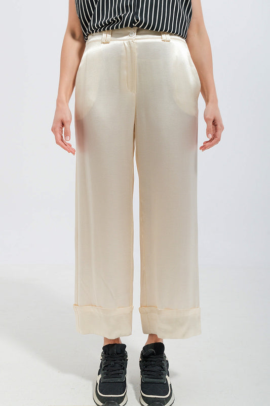 Satin wide leg suit Pants in cream - trousers
