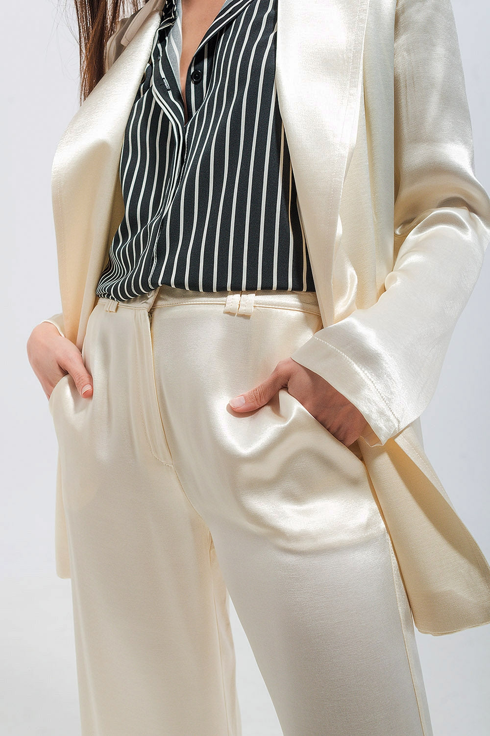 Satin wide leg suit Pants in cream - trousers