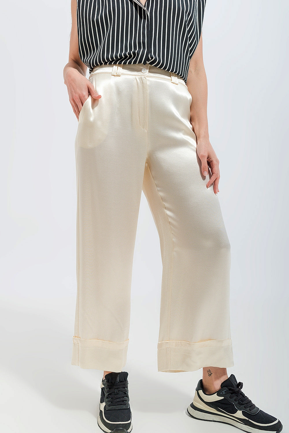 Satin wide leg suit Pants in cream - trousers