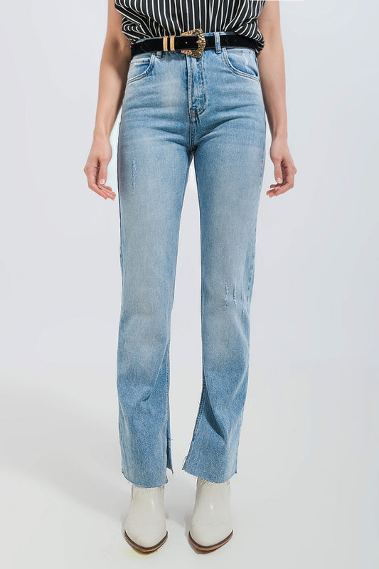 Jeans in light wash with raw hem - Denim