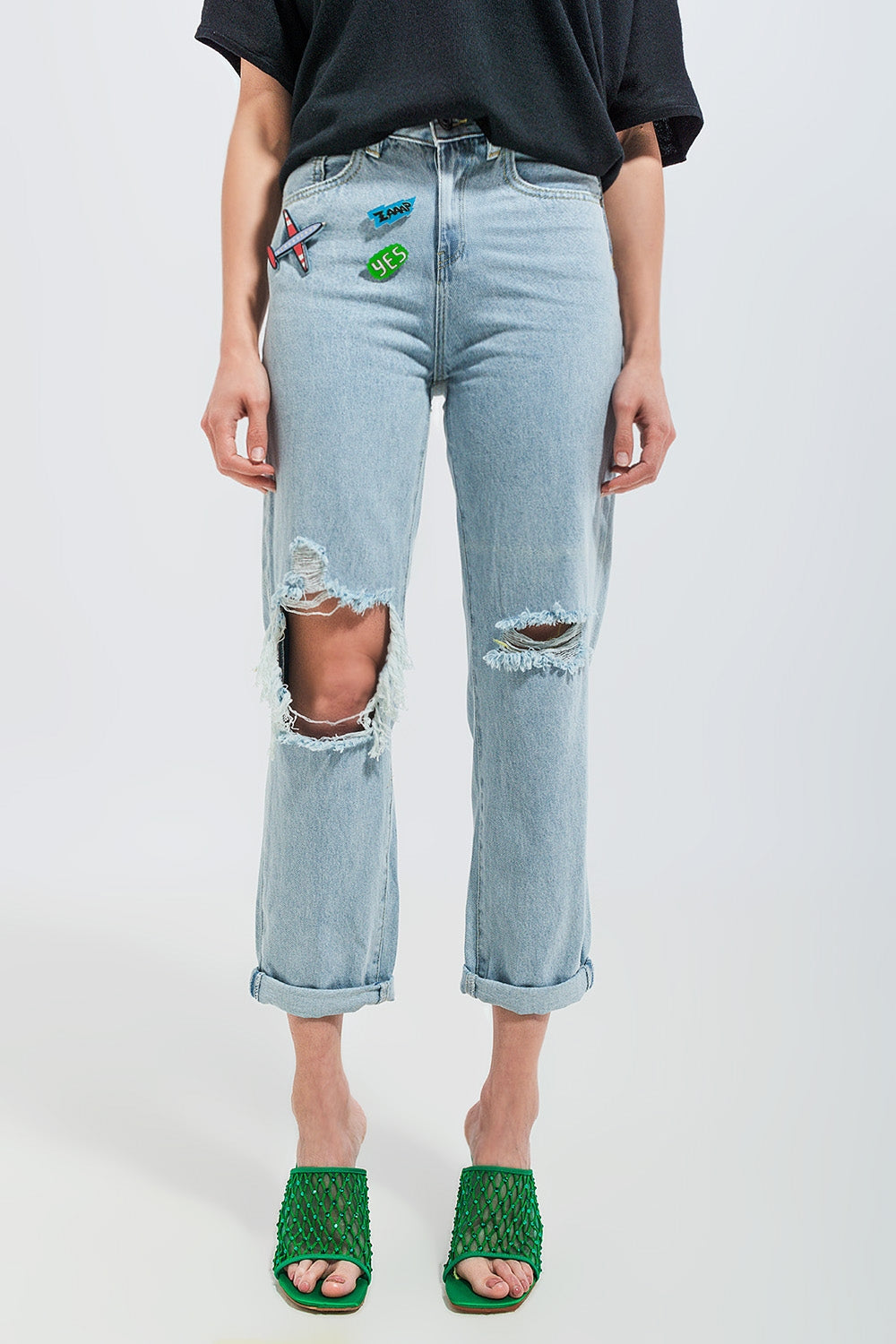Patch rip jeans in light wash - Denim