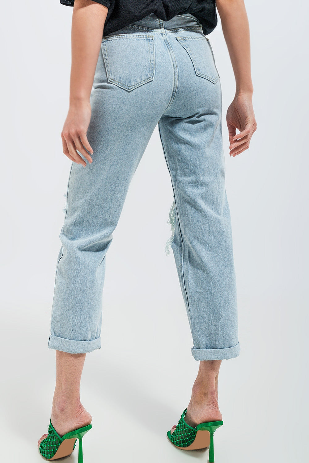 Patch rip jeans in light wash - Denim