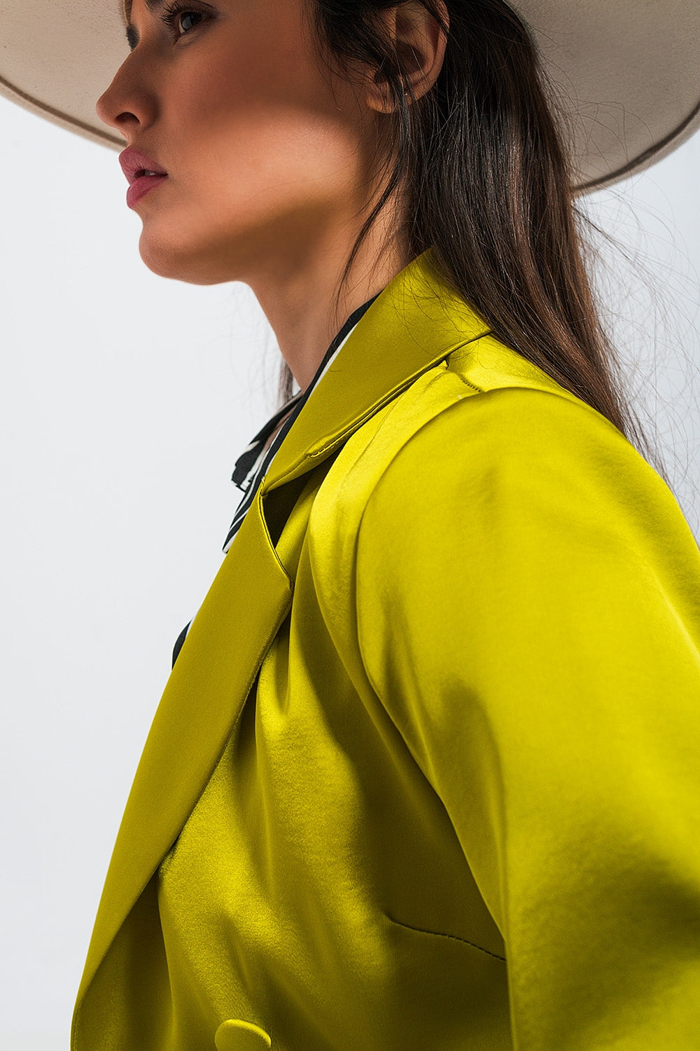 Double breasted satin blazer in lime green