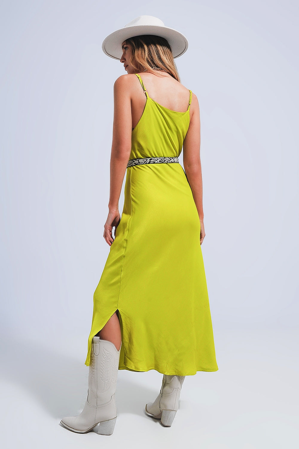 Satin cami strap midi slip dress in green - dress
