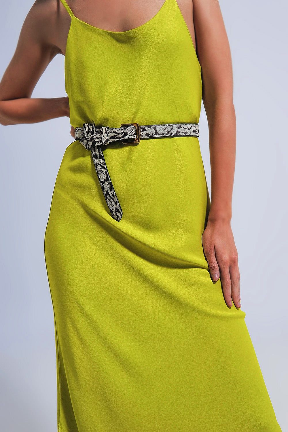 Satin cami strap midi slip dress in green - dress