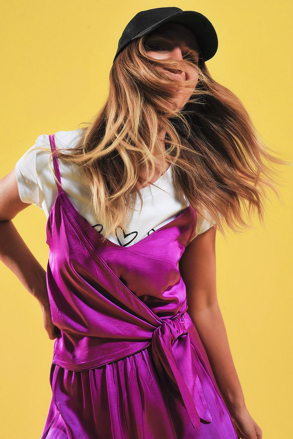 Satin cami strap jumpsuit in fuchsia - jumpsuit