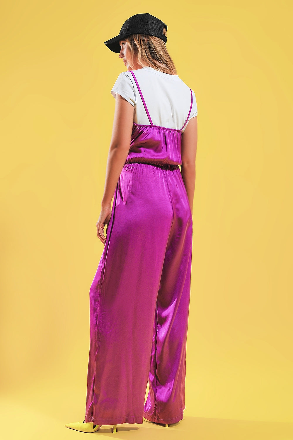 Satin cami strap jumpsuit in fuchsia - jumpsuit