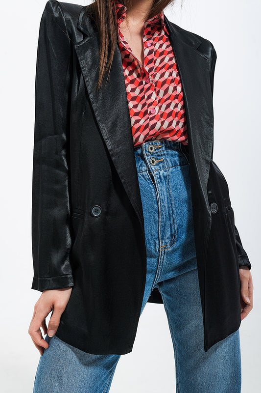 Satin blazer in black - blazer