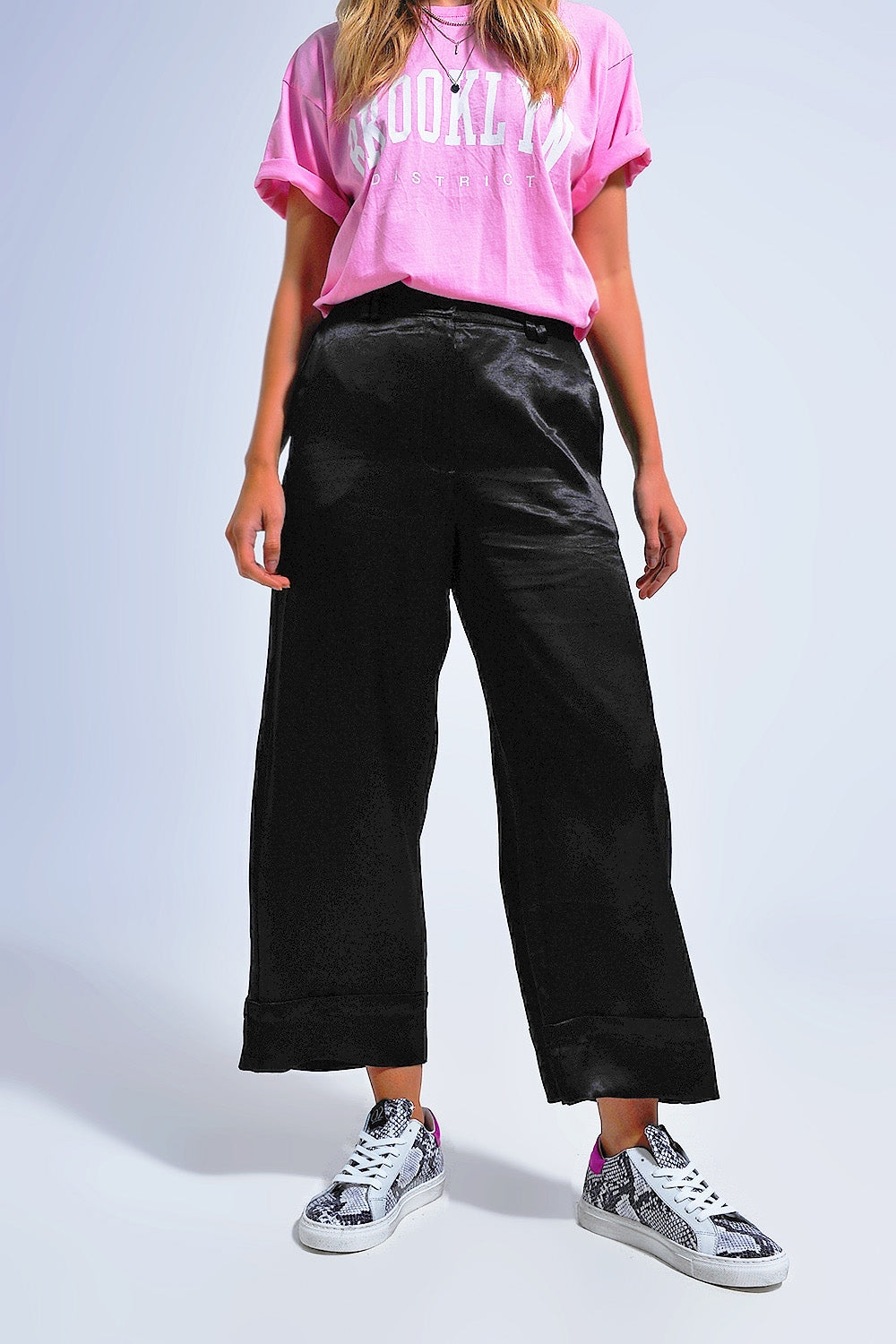 Satin wide leg suit Pants in black - trousers
