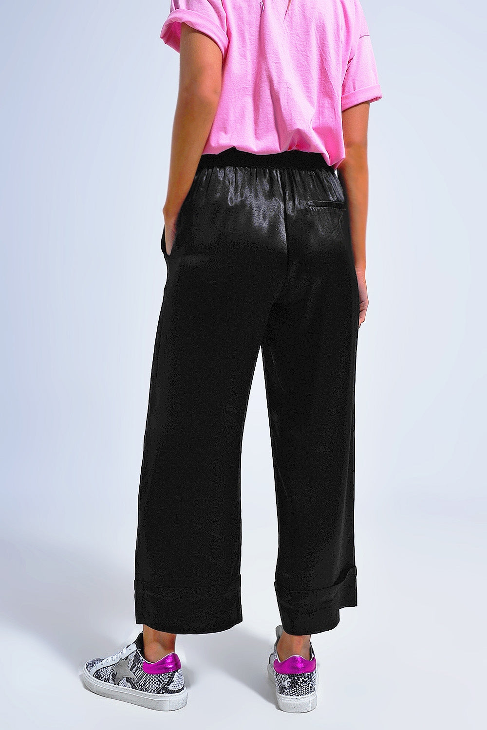 Satin wide leg suit Pants in black - trousers