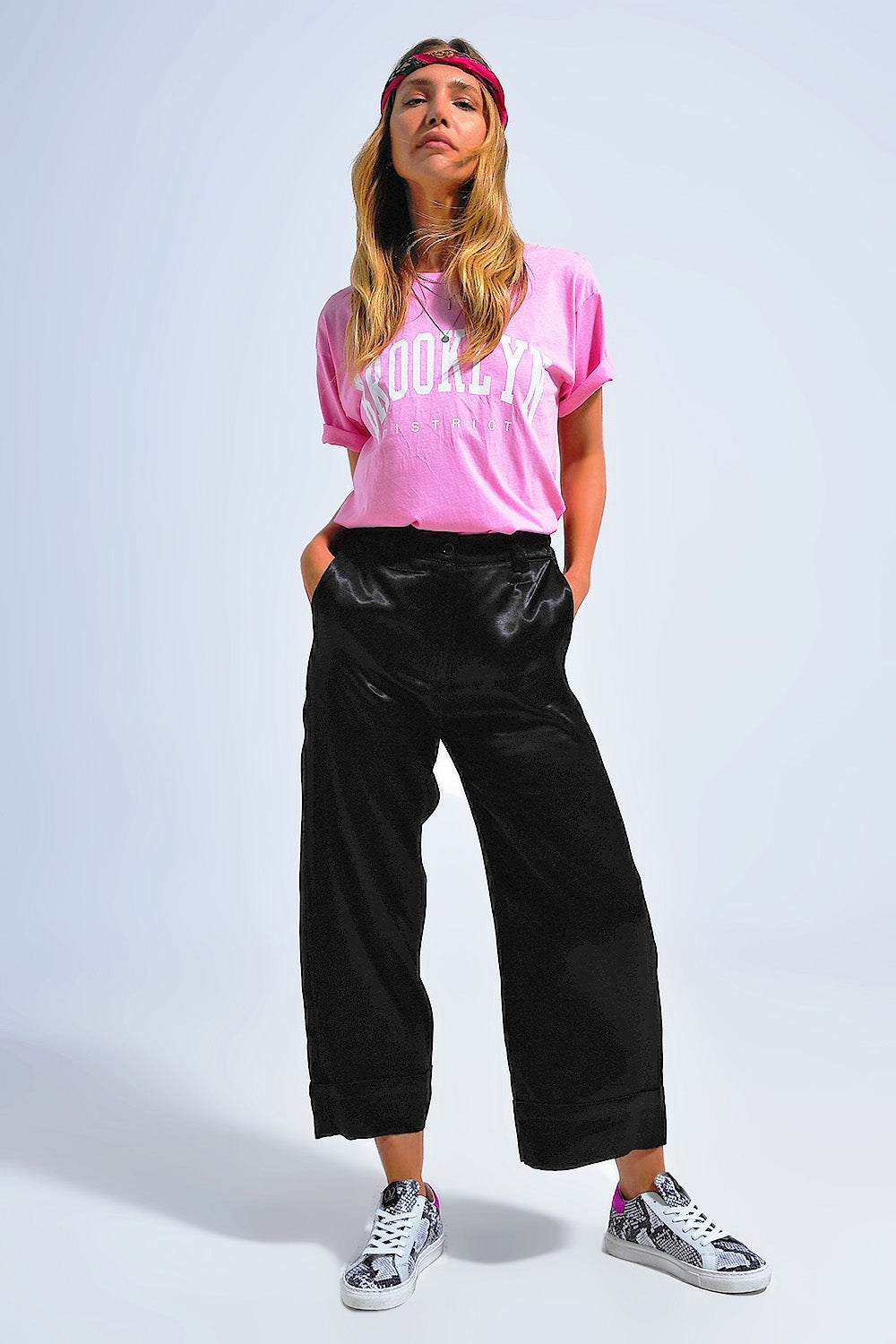 Satin wide leg suit Pants in black - trousers