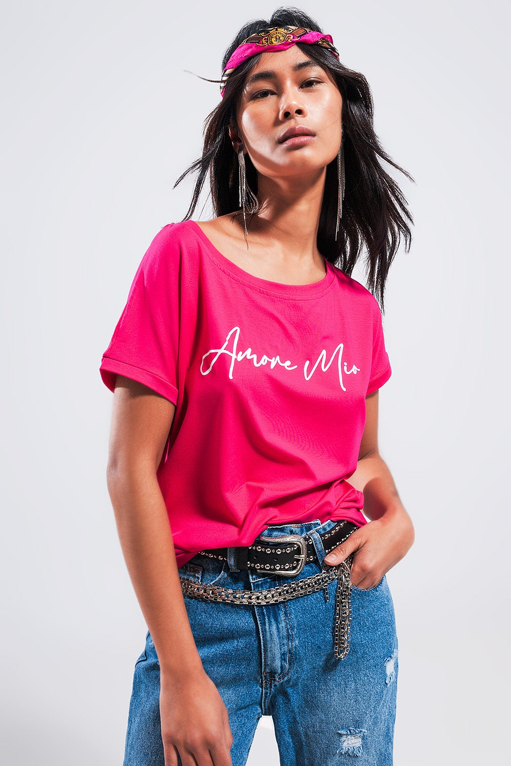 T-shirt à slogan "Amore mio" fuchsia