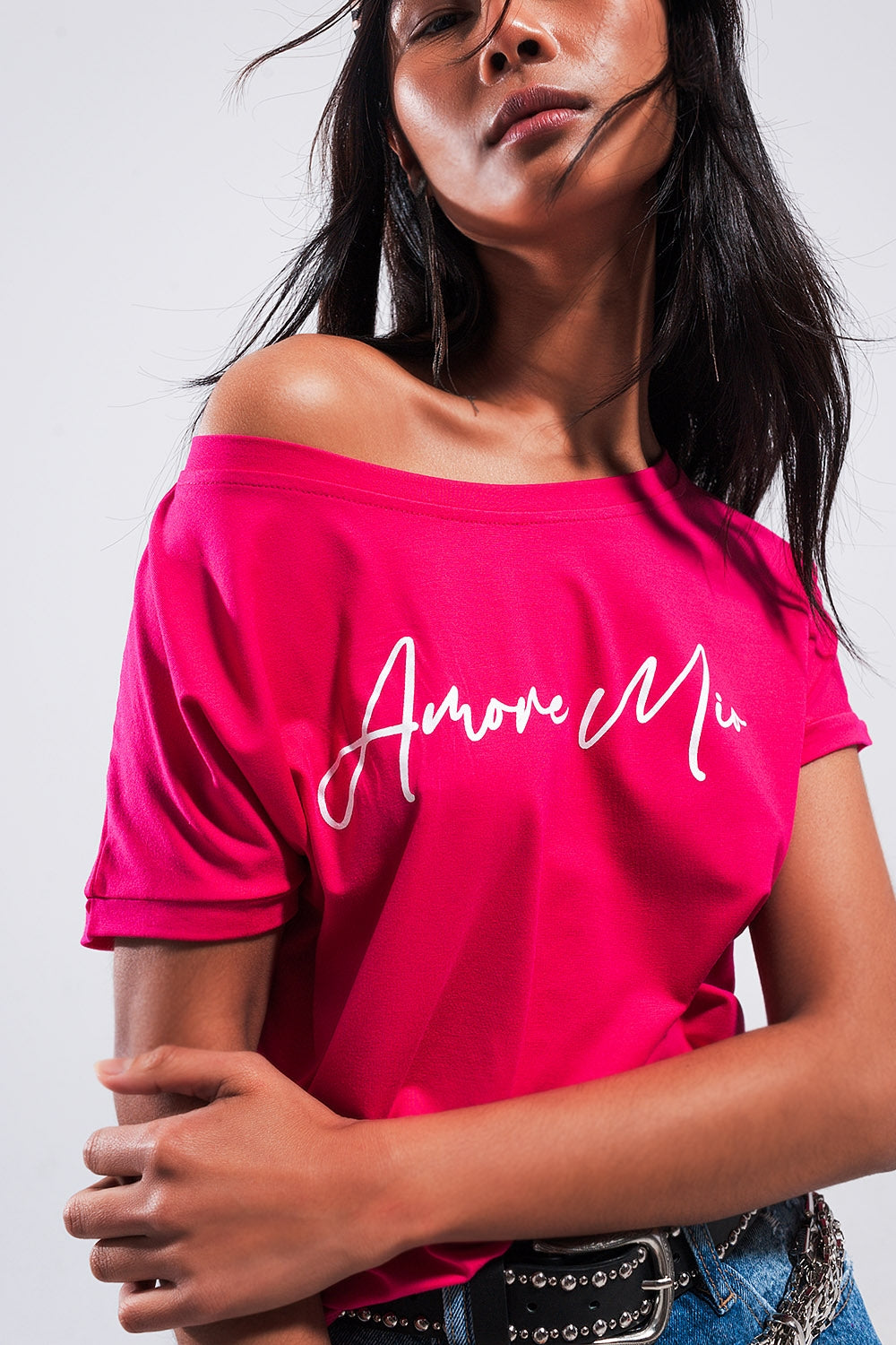 Amore mio slogan tee in fuchsia - top