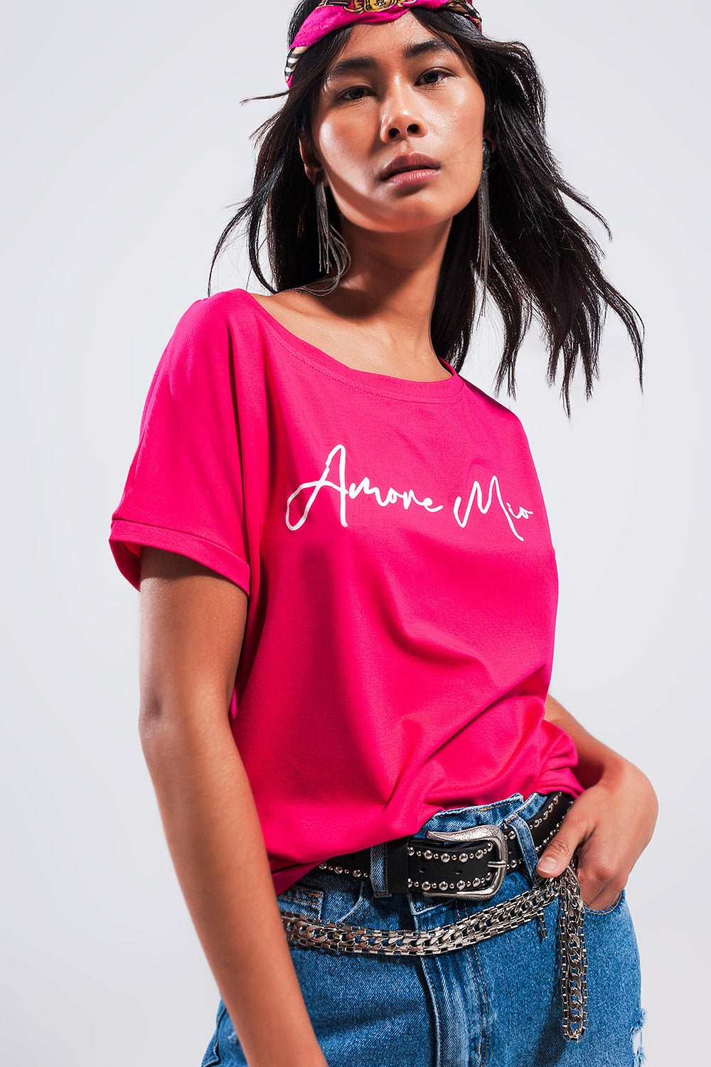 Amore mio slogan tee in fuchsia - top