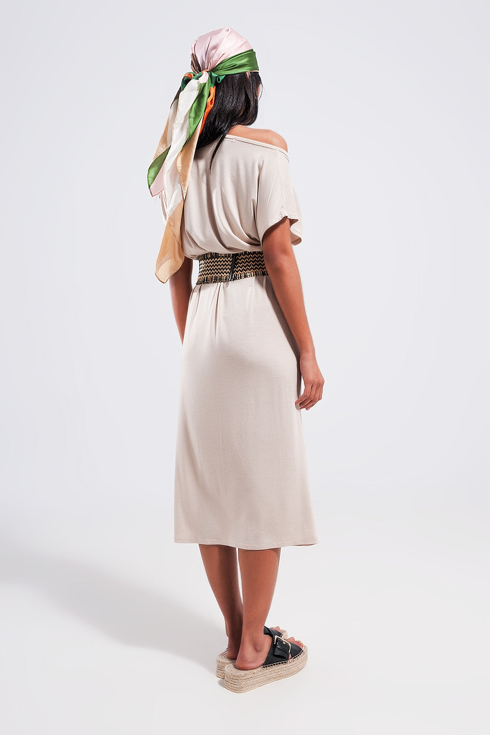 Ring midi dress in beige - dress
