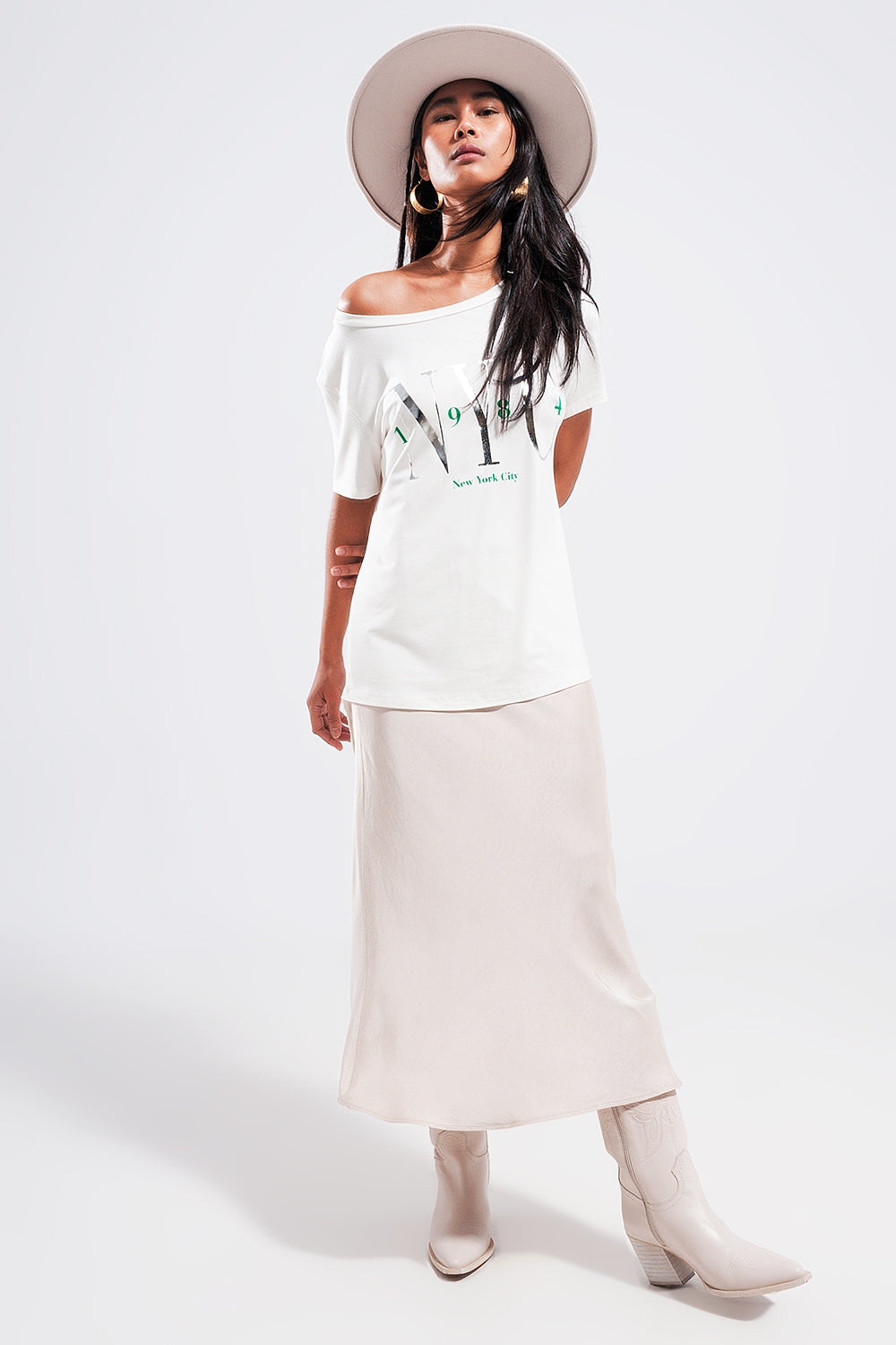 T shirt with New York City slogan in white - top