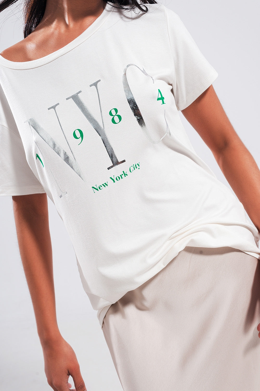 T shirt with New York City slogan in white - top