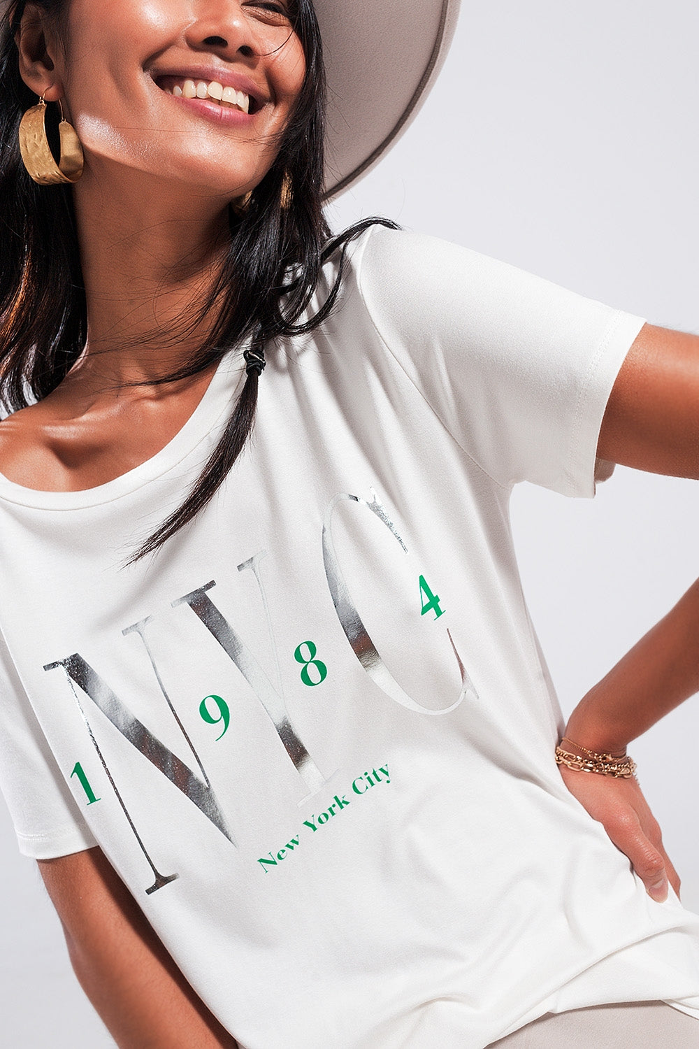 T shirt with New York City slogan in white - top