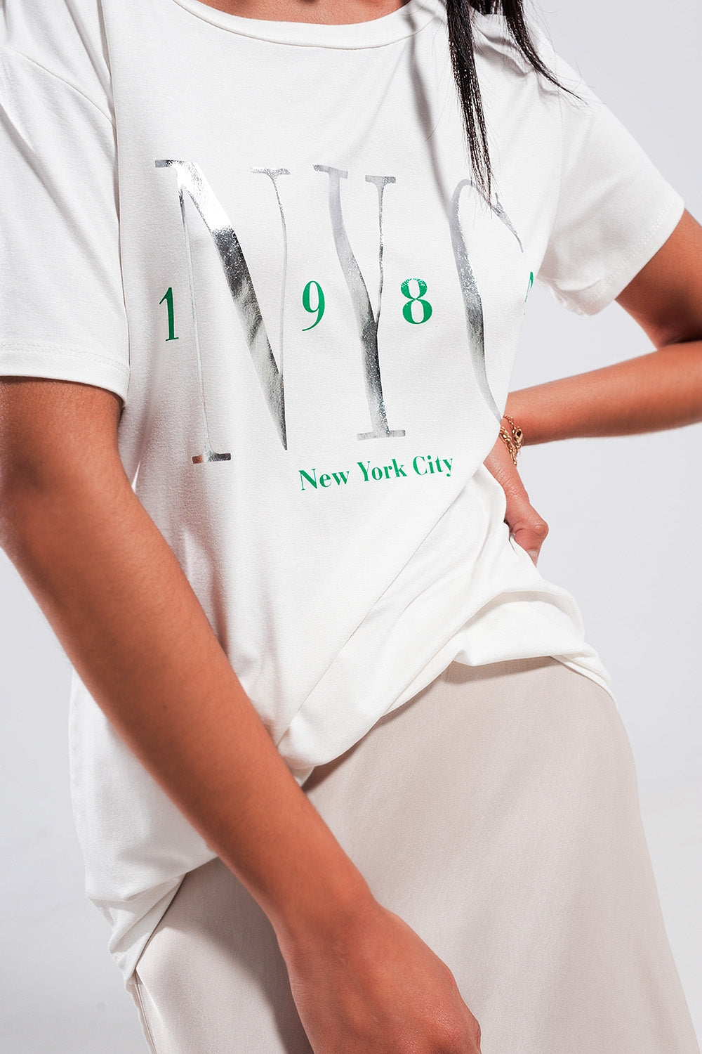 T shirt with New York City slogan in white - top
