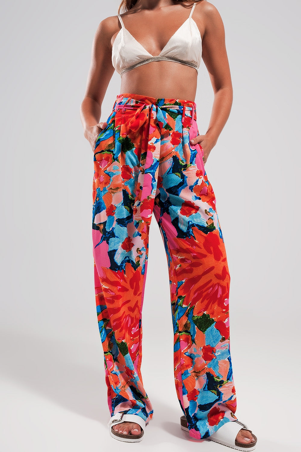 Elastic back pants in bright floral - trousers