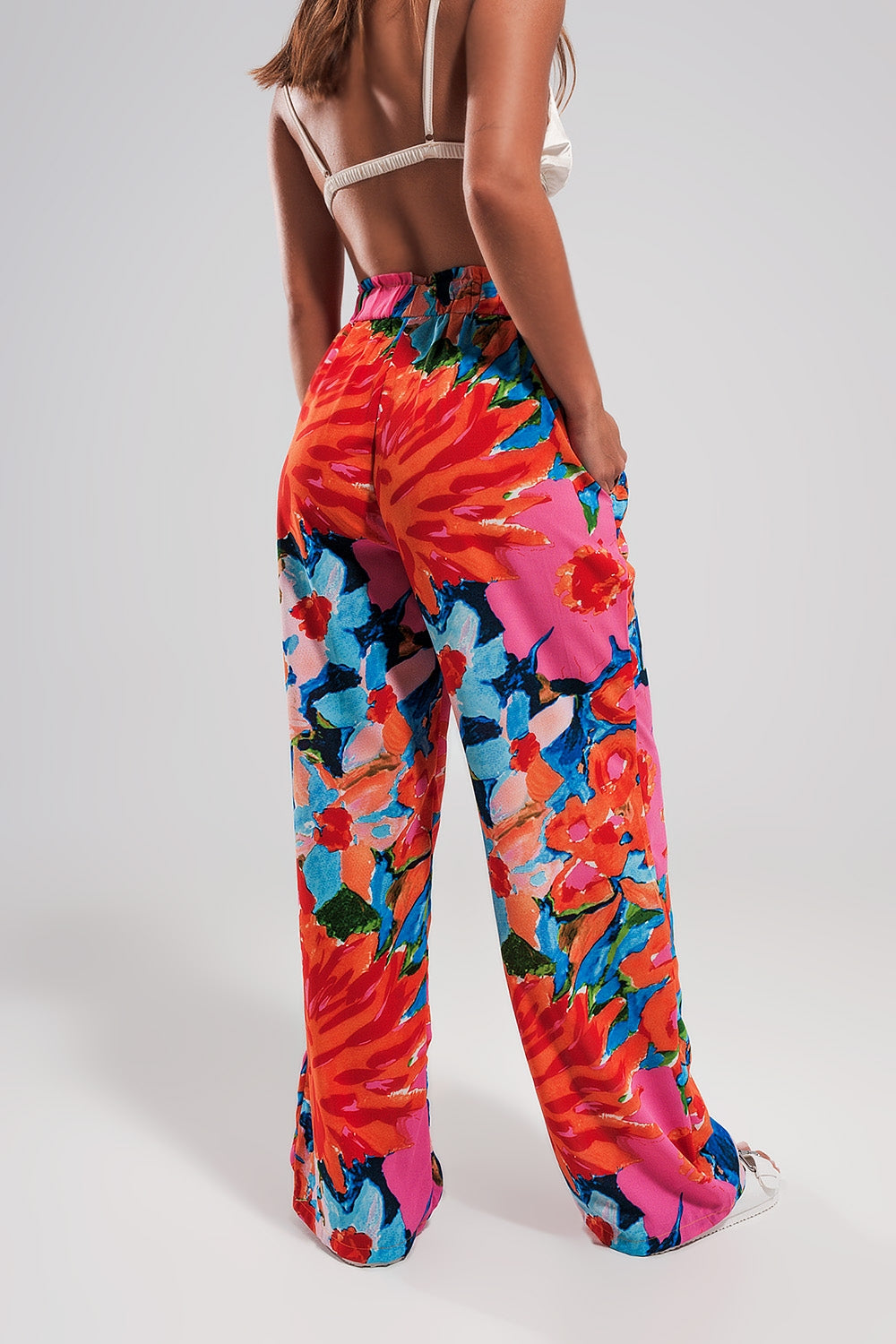 Elastic back pants in bright floral - trousers