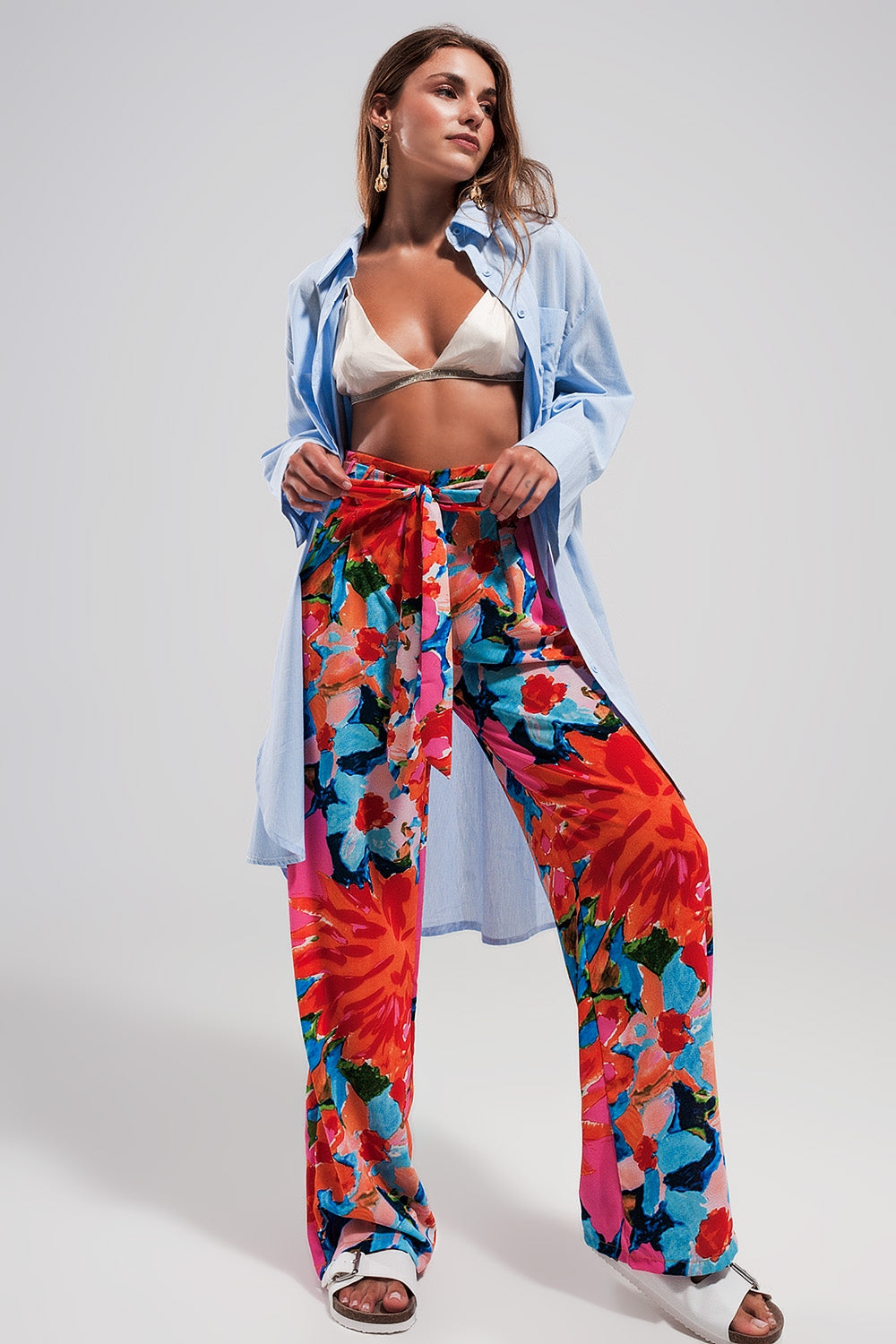 Elastic back pants in bright floral - trousers