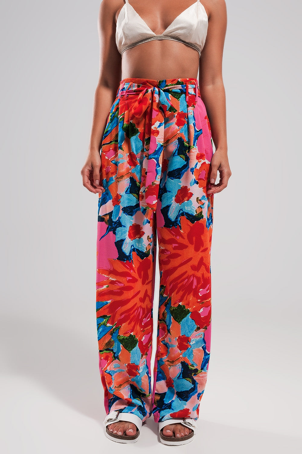 Elastic back pants in bright floral - trousers