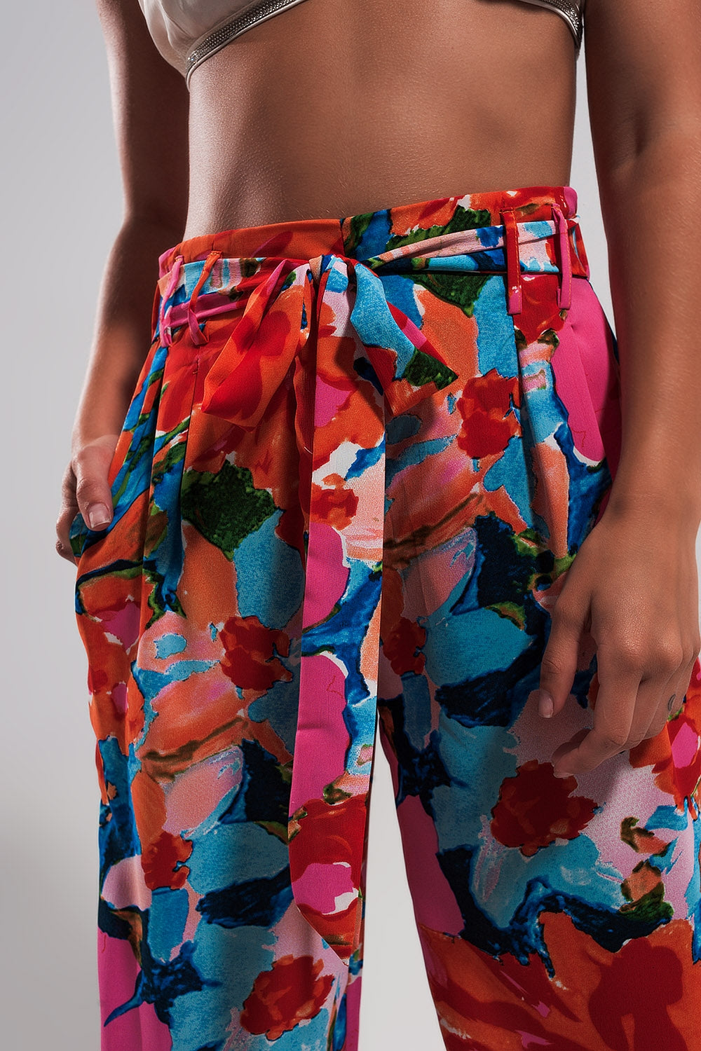Elastic back pants in bright floral - trousers