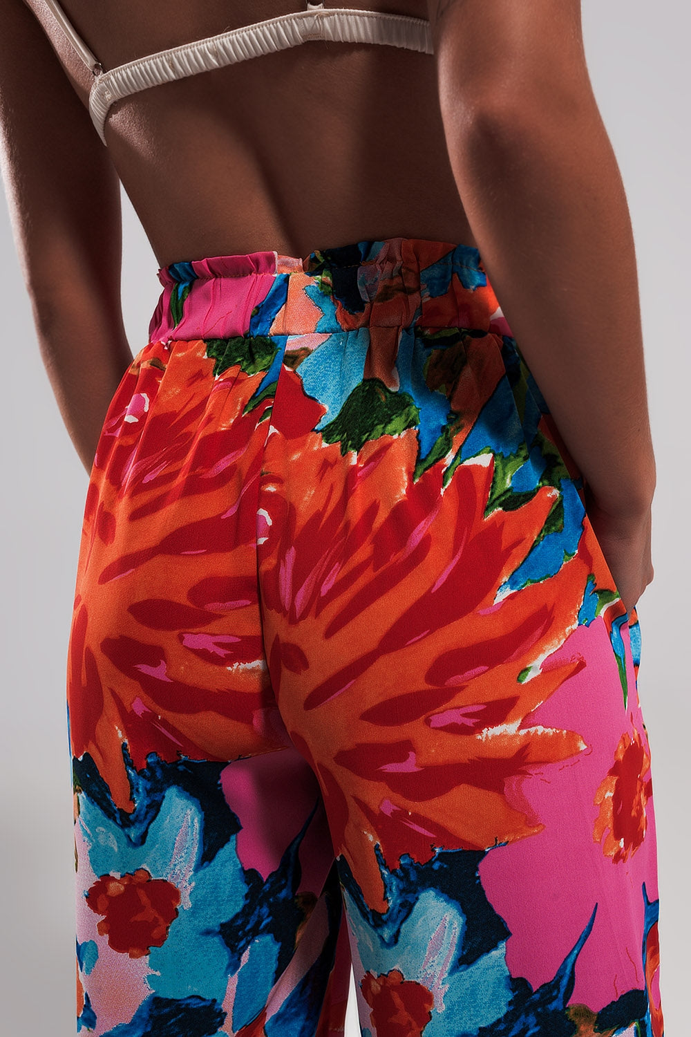 Elastic back pants in bright floral - trousers