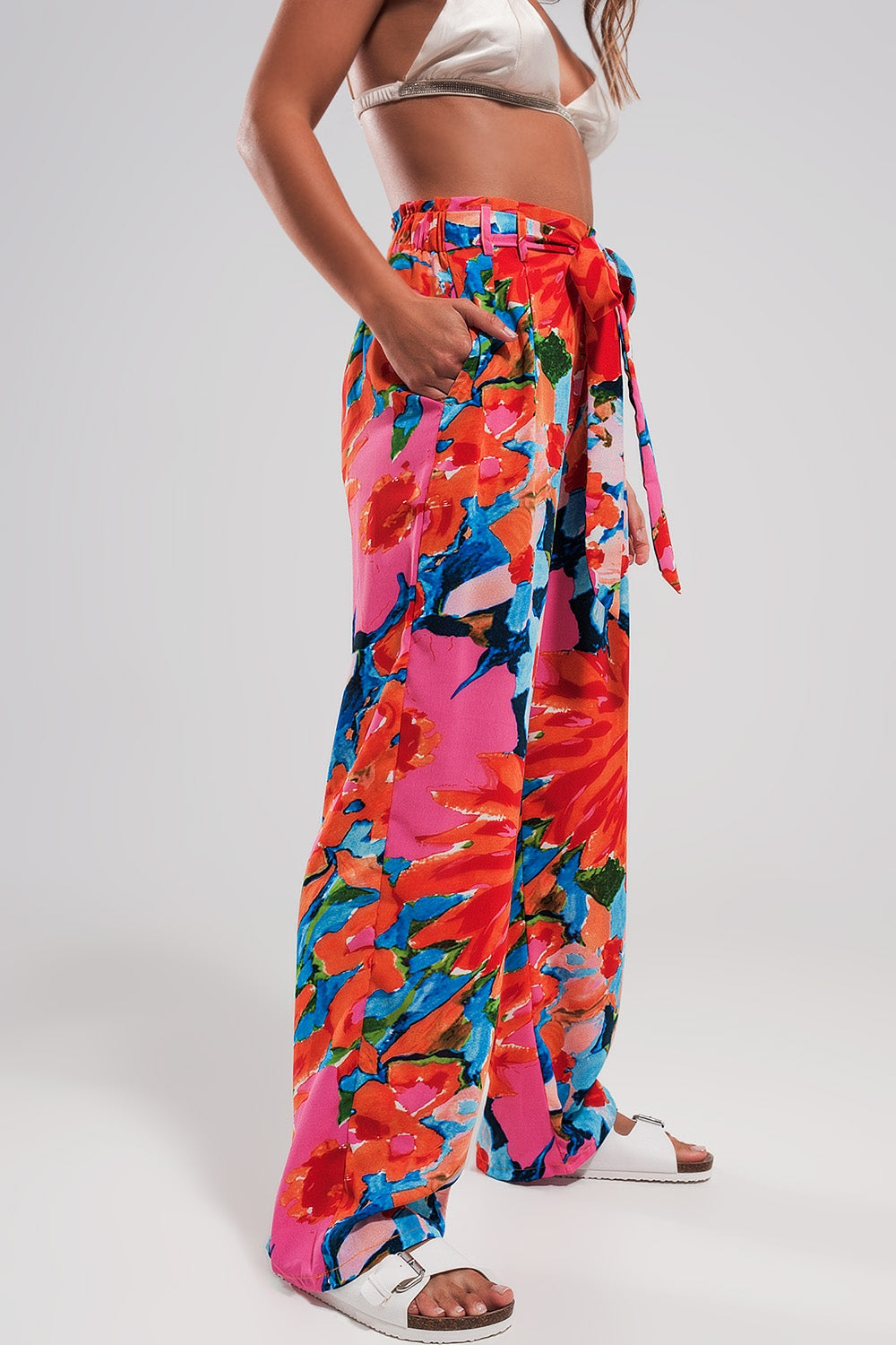 Elastic back pants in bright floral - trousers