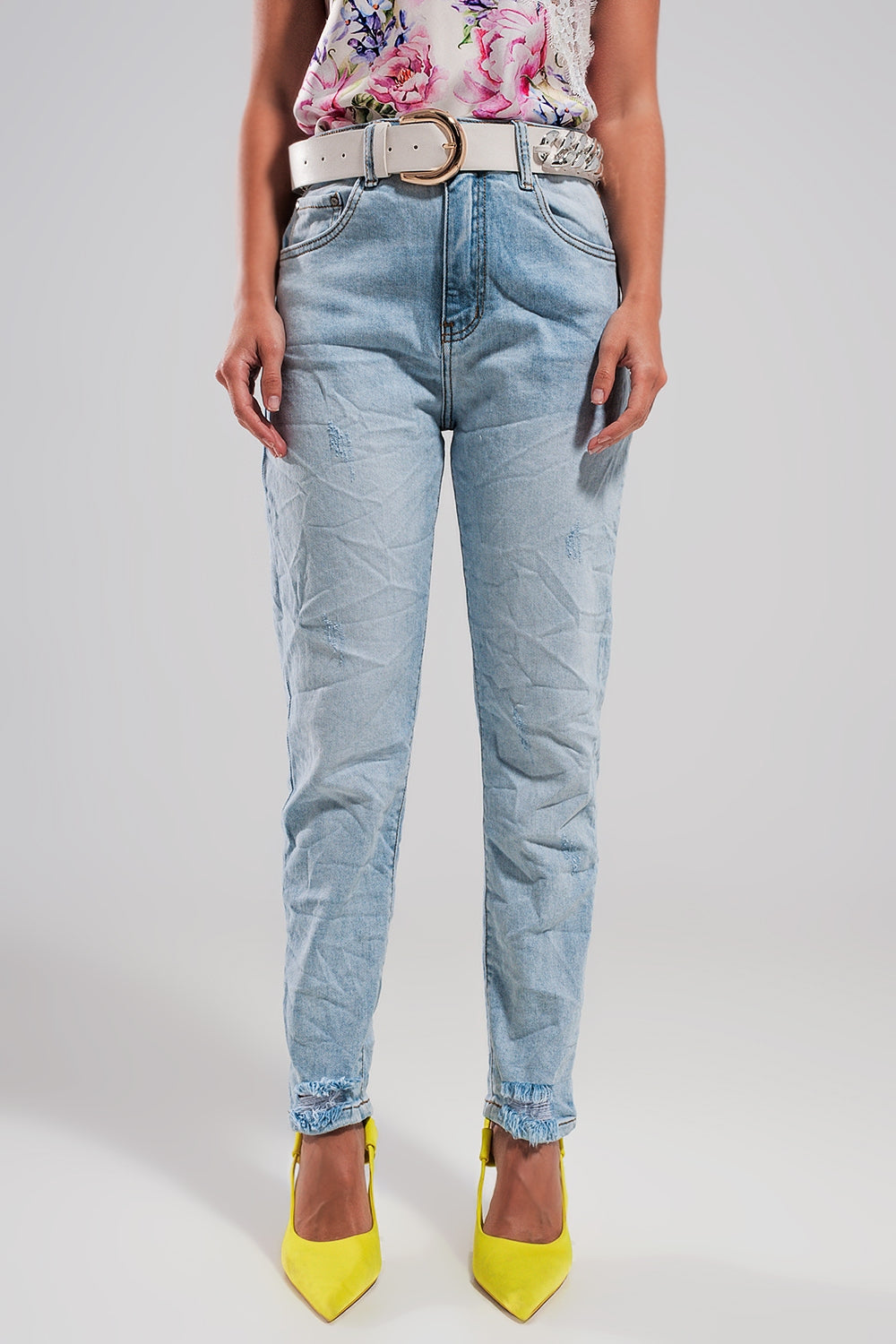 High waisted ripped jeans in light blue - Denim