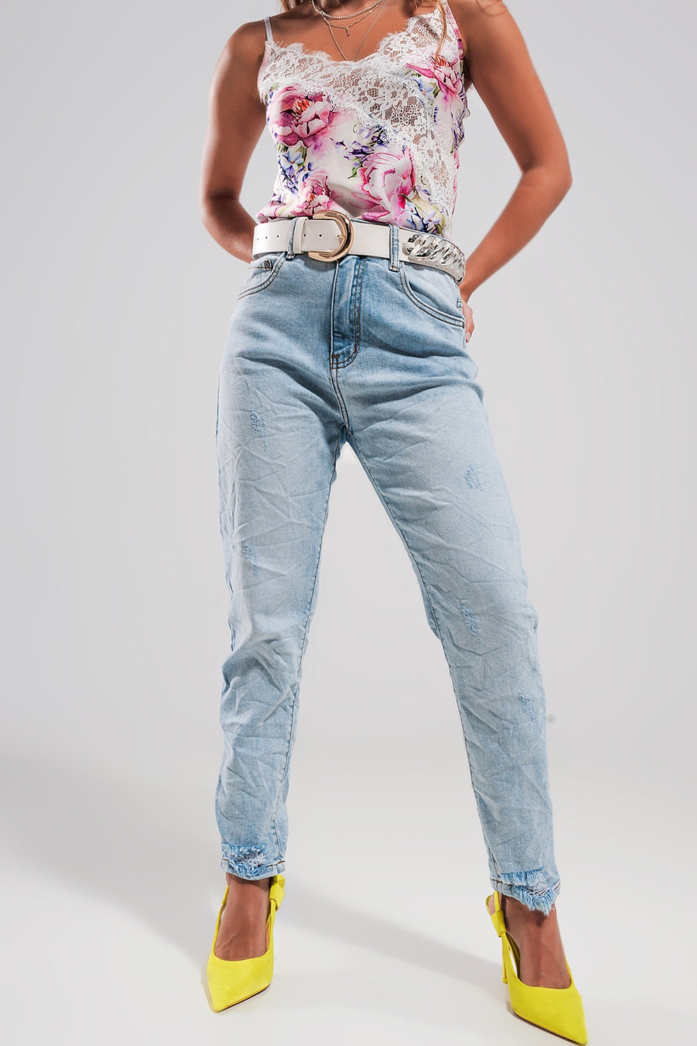 High waisted ripped jeans in light blue - Denim