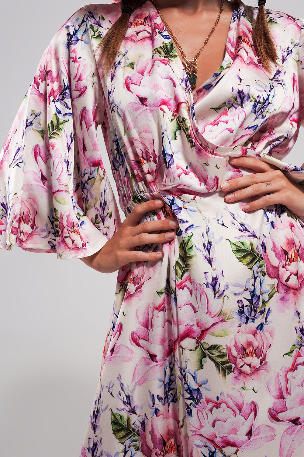 Flutter sleeve maxi dress in pink floral print - dress