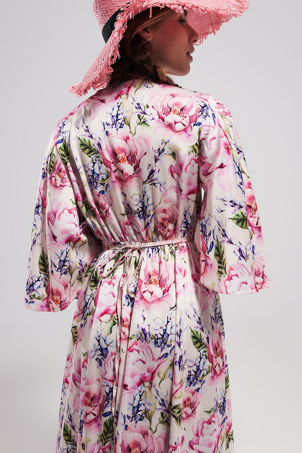 Flutter sleeve maxi dress in pink floral print - dress