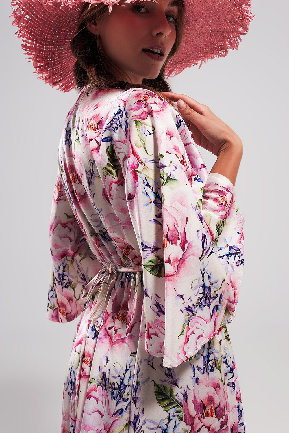 Flutter sleeve maxi dress in pink floral print - dress