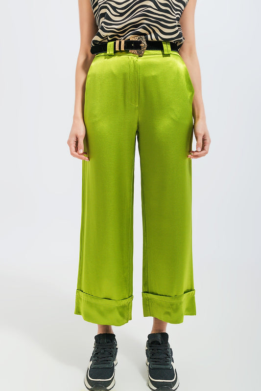 Satin wide leg suit Pants in green - trousers