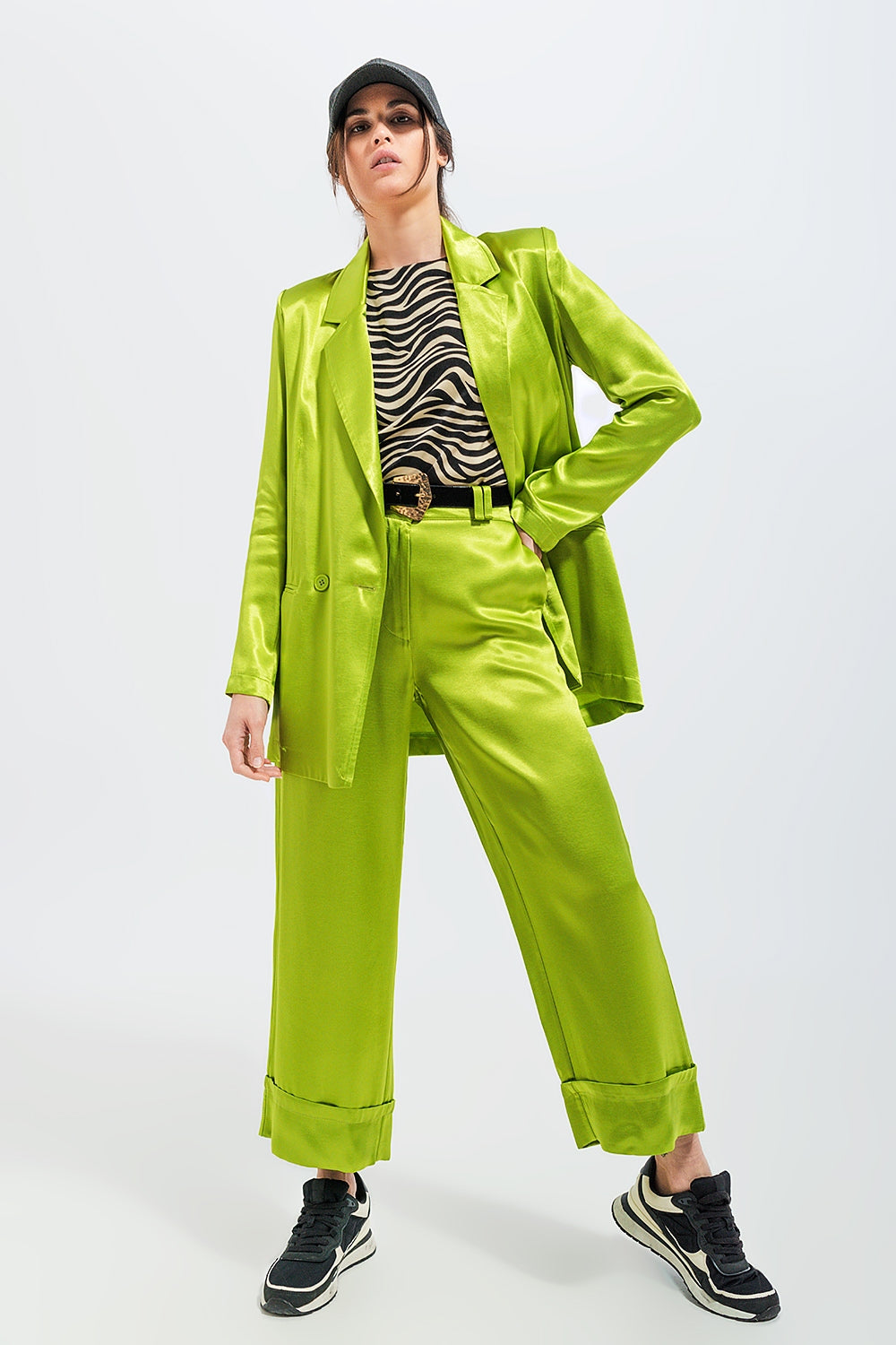 Satin wide leg suit Pants in green - trousers
