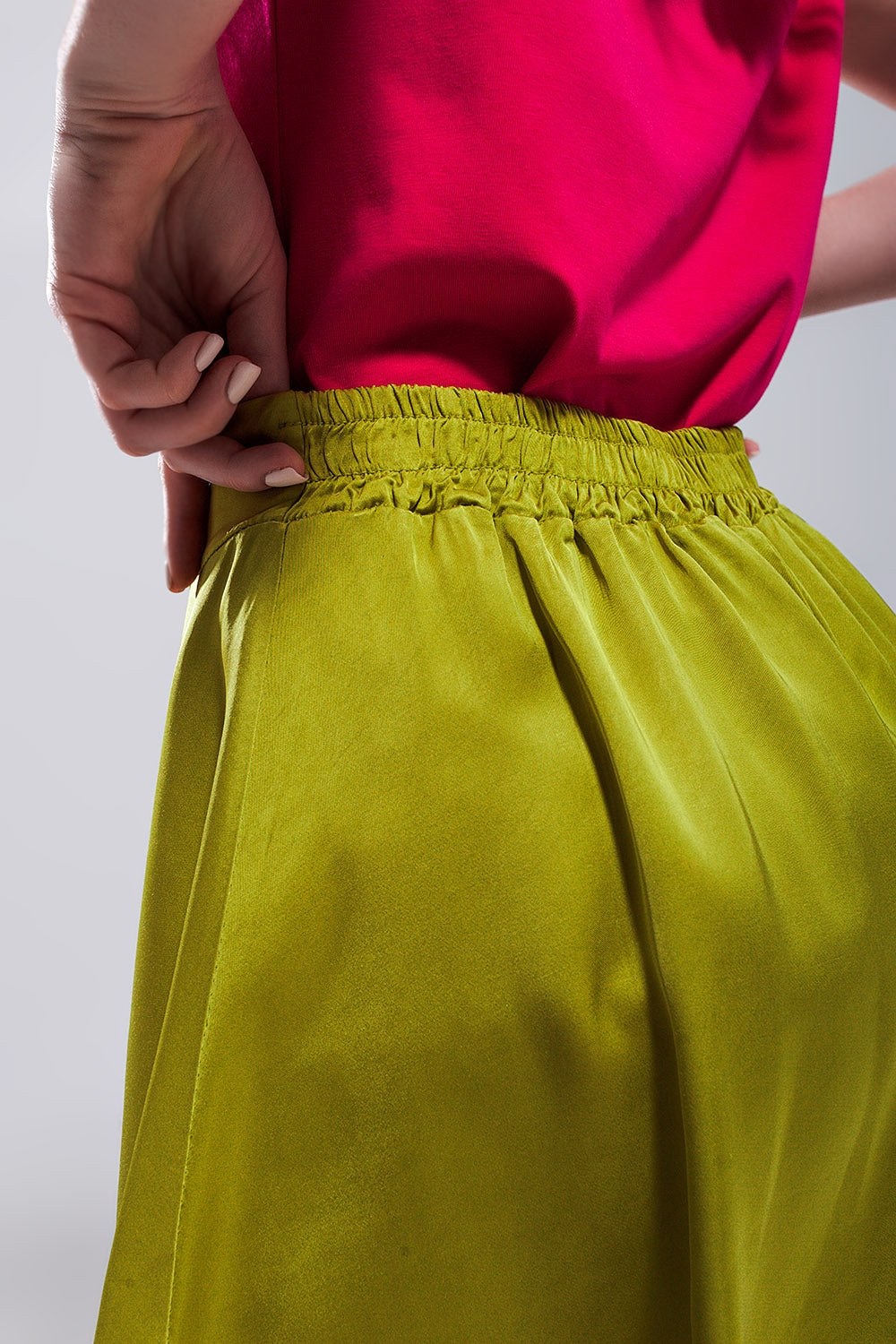 High rise satin shorts in lime green - trousers