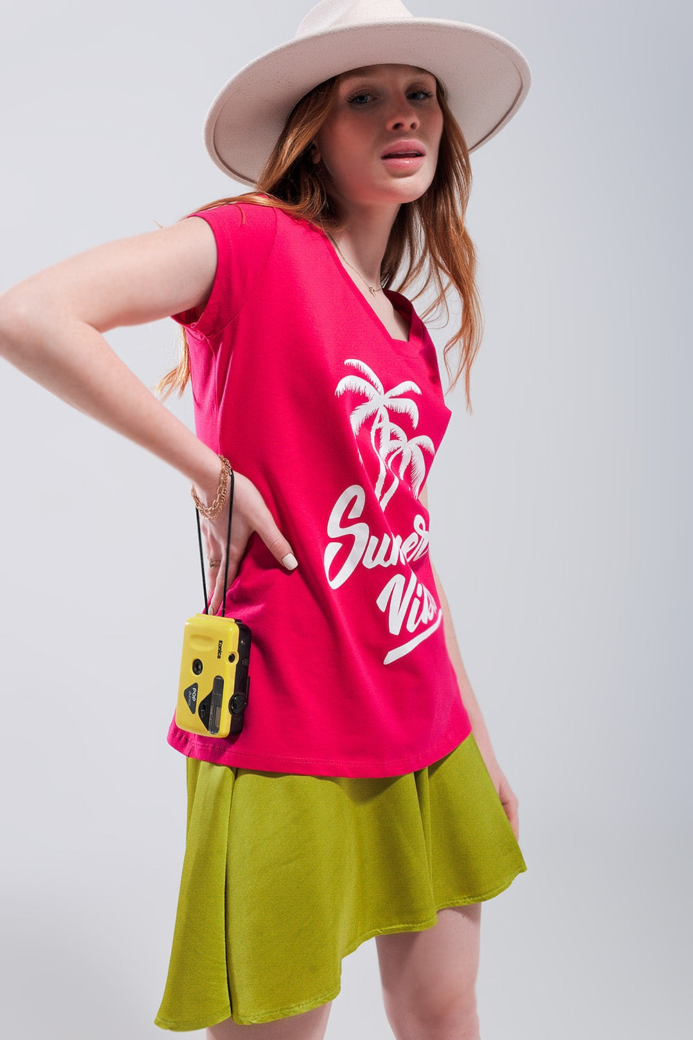 Summer vibes print t shirt in fuchsia - top