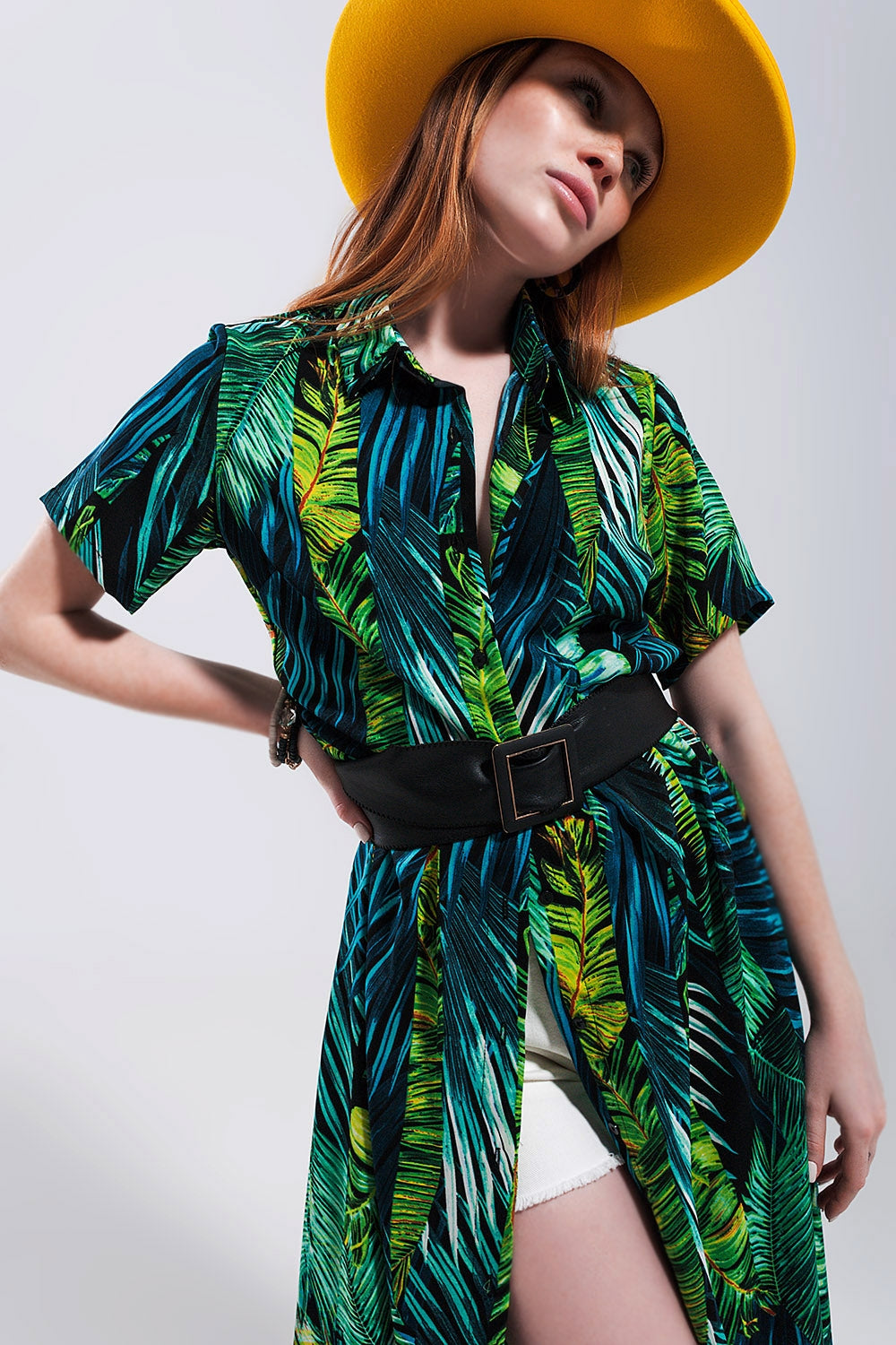 Maxi shirt dress in tropical print - dress