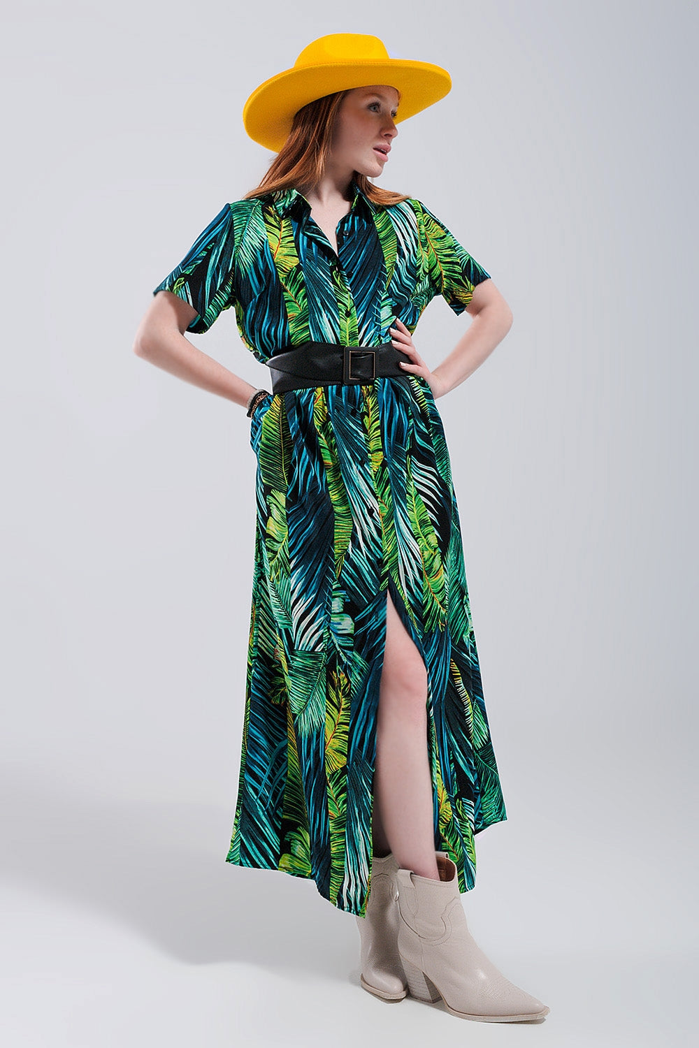 Maxi shirt dress in tropical print - dress