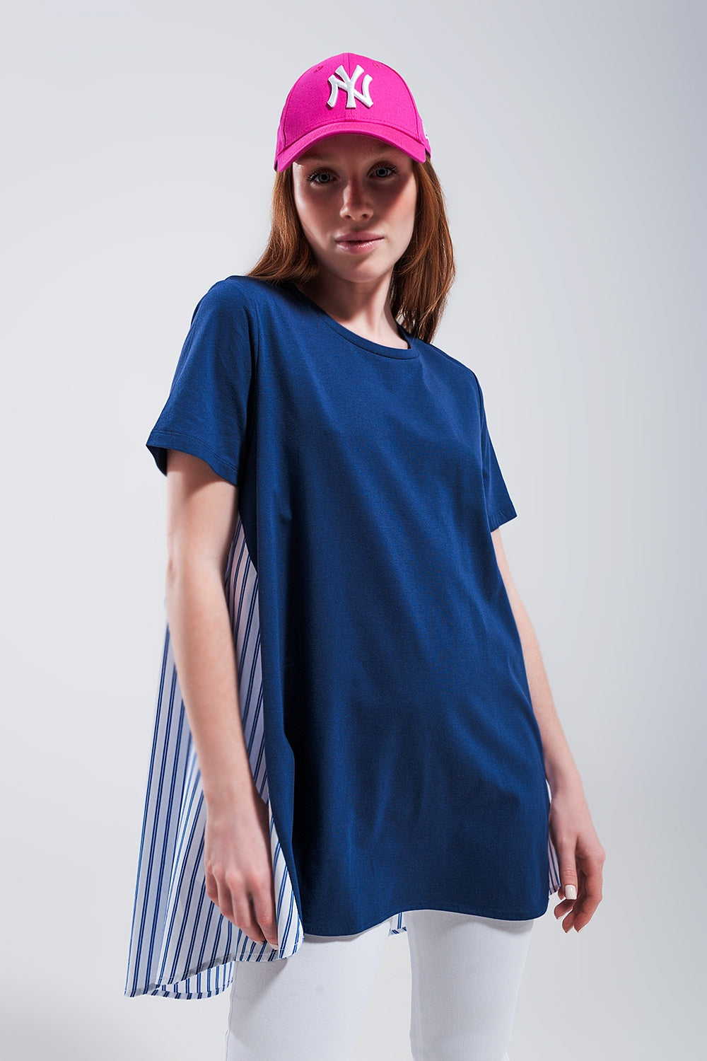 Half and half t shirt in blue - top