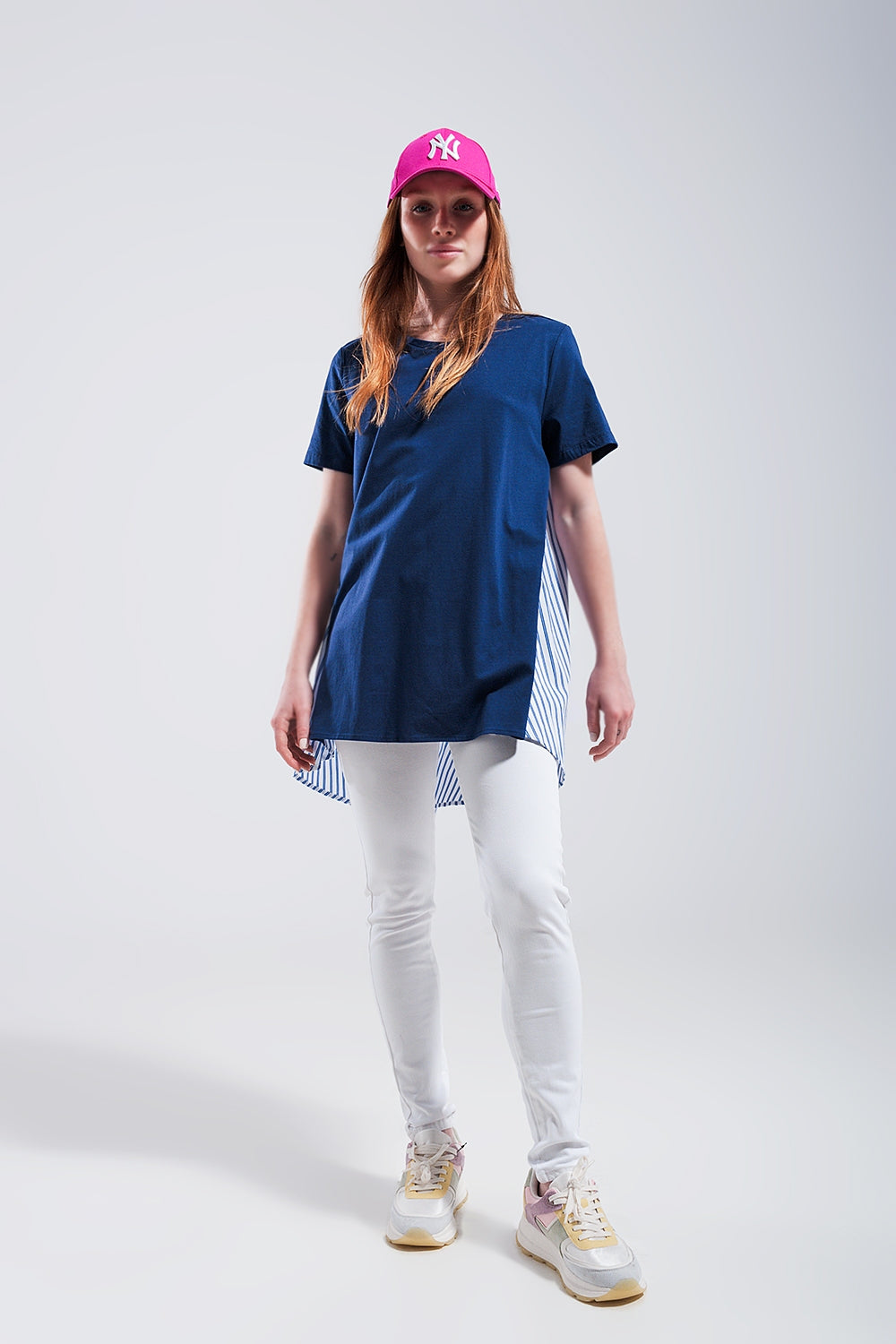Half and half t shirt in blue - top