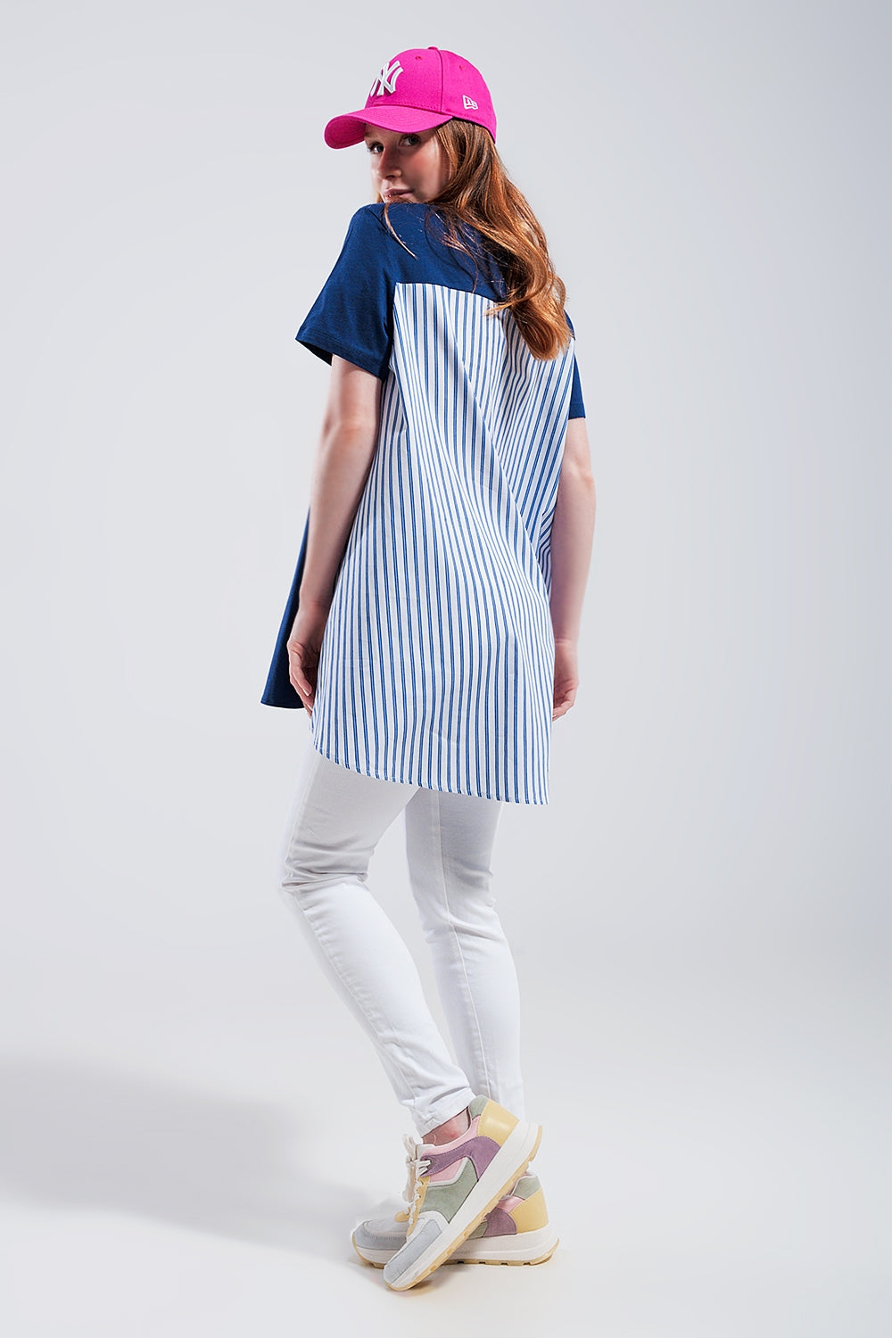 Half and half t shirt in blue - top