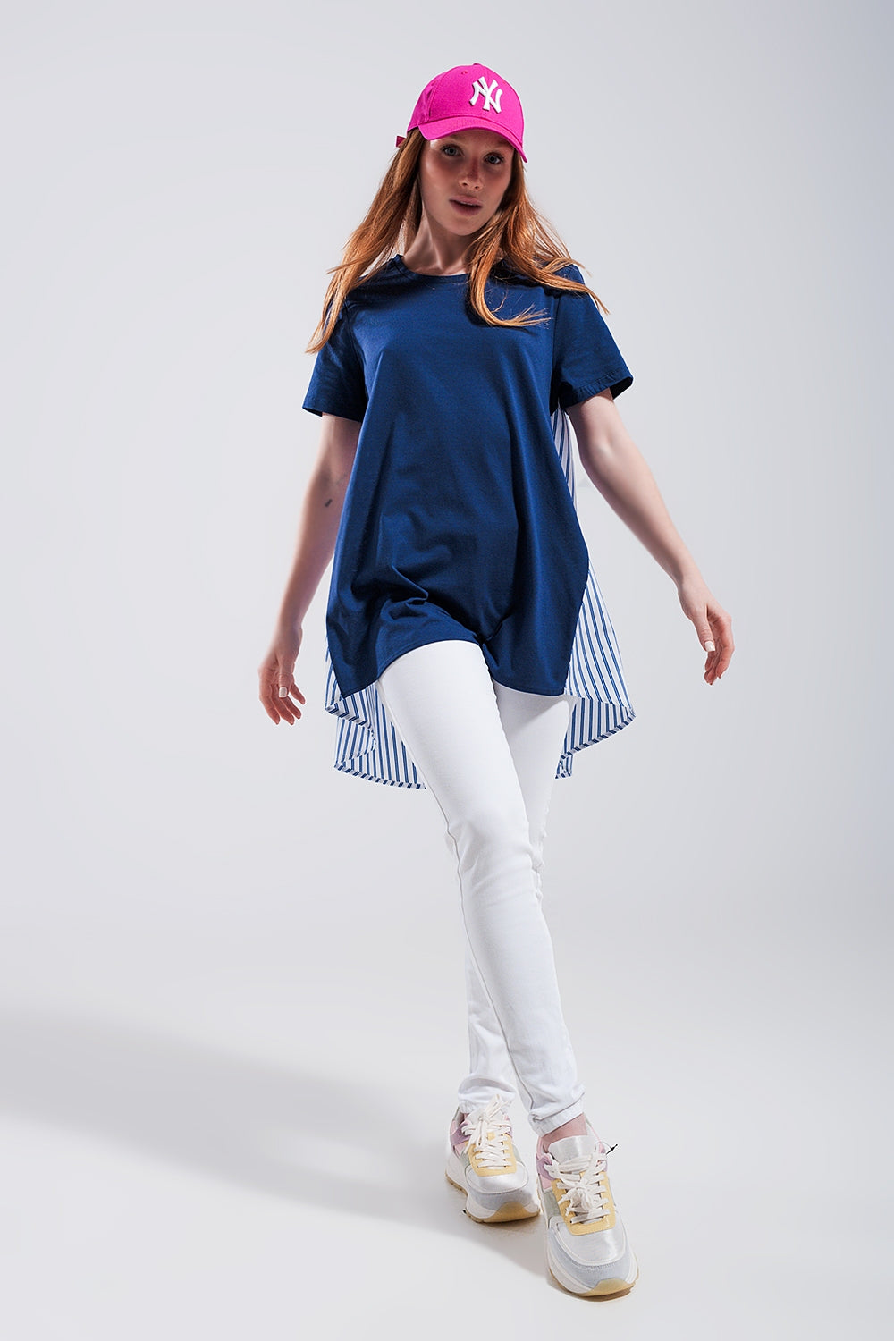 Half and half t shirt in blue - top